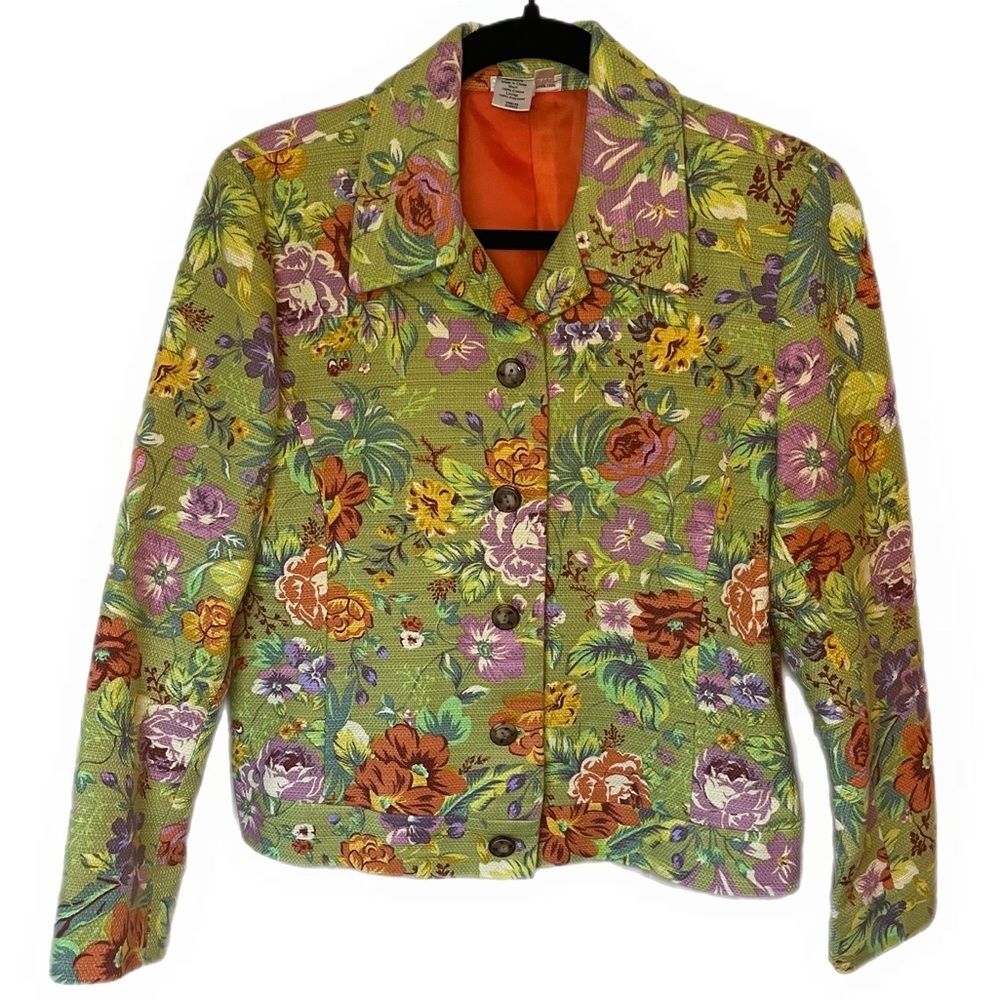 Vintage‎ Coldwater Creek cropped blazer jacket green floral size S petite